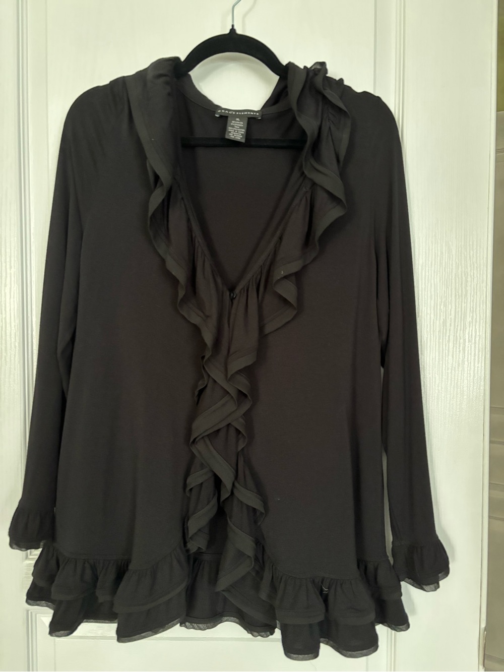 Grace Elements Black Ruffled V-Neck Cardigan